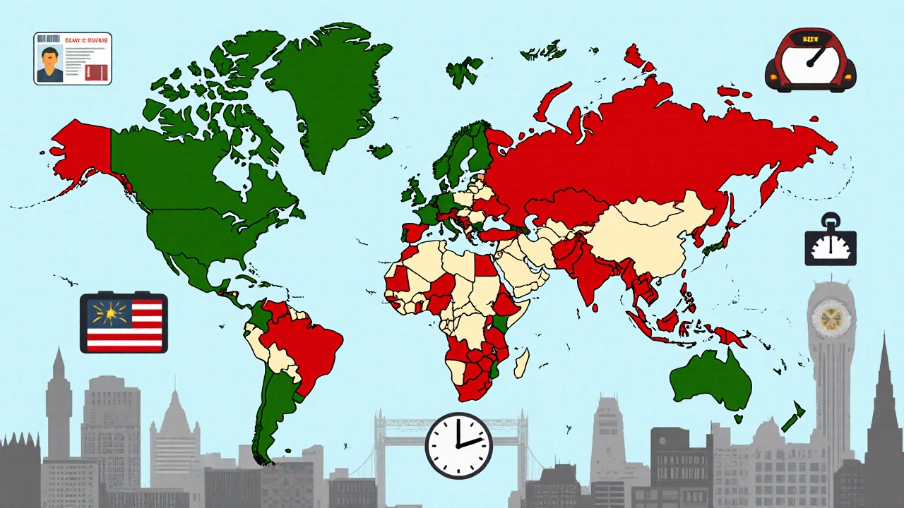 London map showing countries eligible and ineligible for driving licence exchange.
