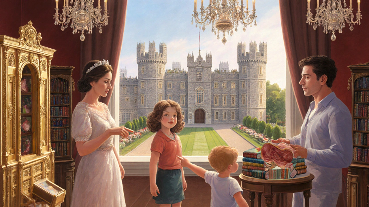 Children amazed by the tiny details of Queen Mary’s Dolls’ House inside Windsor Castle.