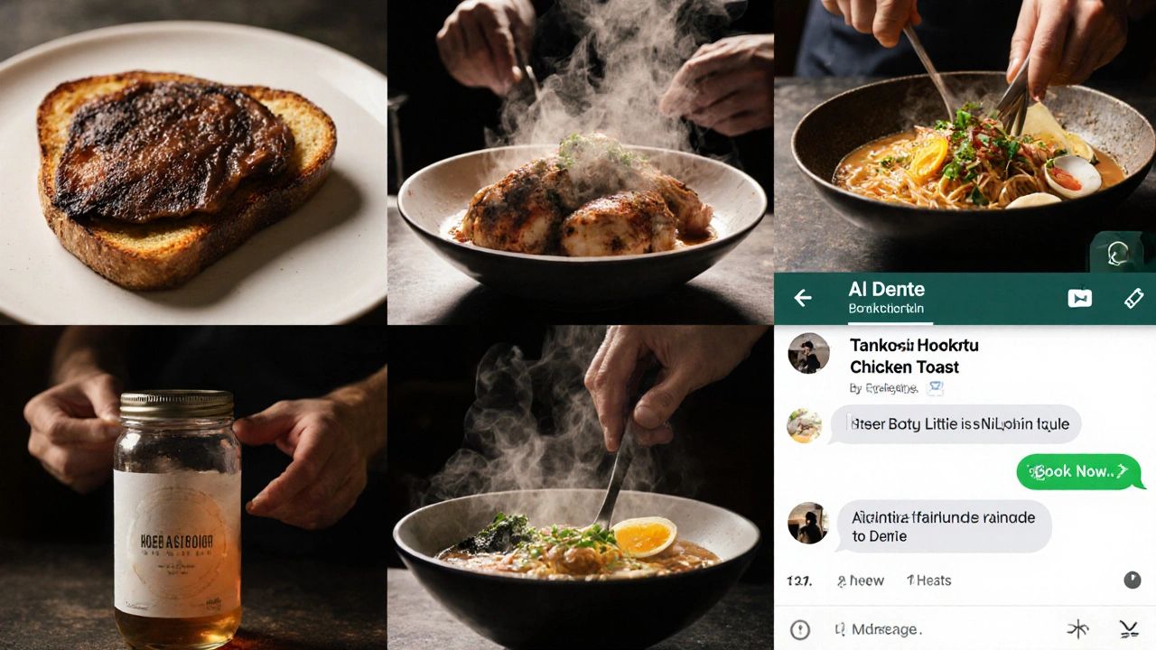 Mosaic of London&#039;s diverse foods and hands cooking, symbolizing the city&#039;s culinary soul.