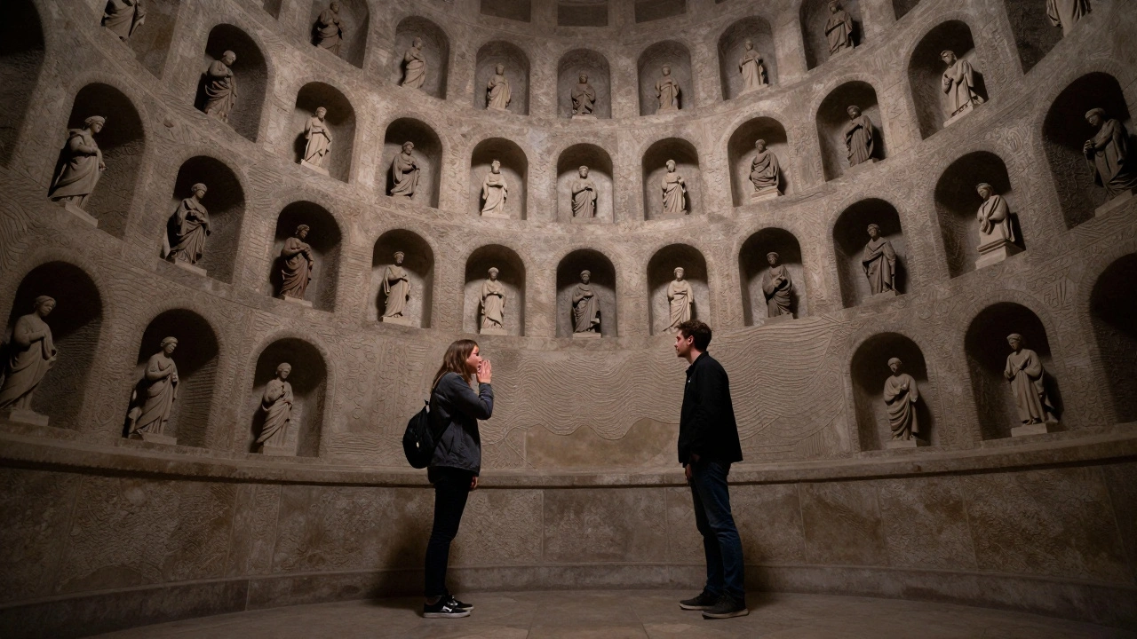 Visitors whispering to each other in the Whispering Gallery of St Paul’s Cathedral.