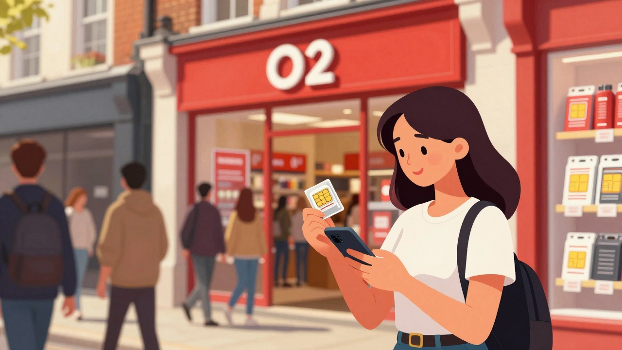 Woman buying O2 SIM card at Oxford Street mobile shop in London