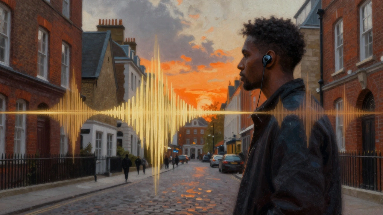Artistic blend of London street and sound waves