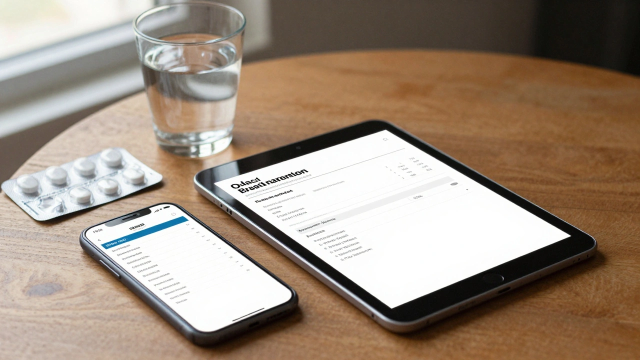A smartphone and tablet showing a digital prescription next to a pack of medicine.