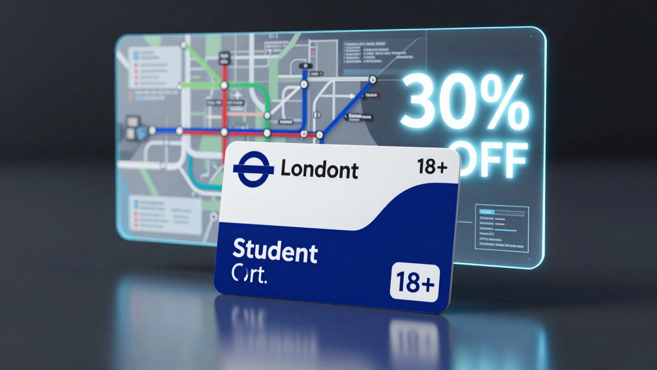 Student Oyster photocard with a holographic London Tube map and discount icons.