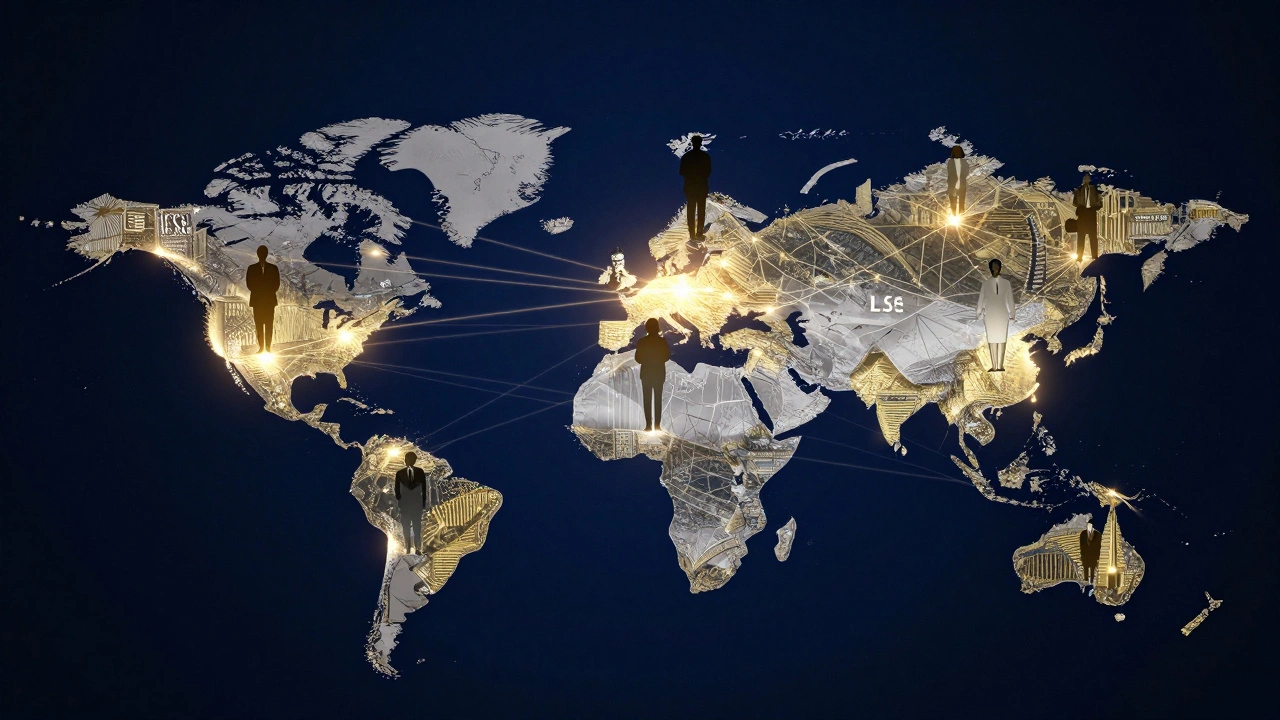 Abstract map showing global connections of LSE alumni in business and policy