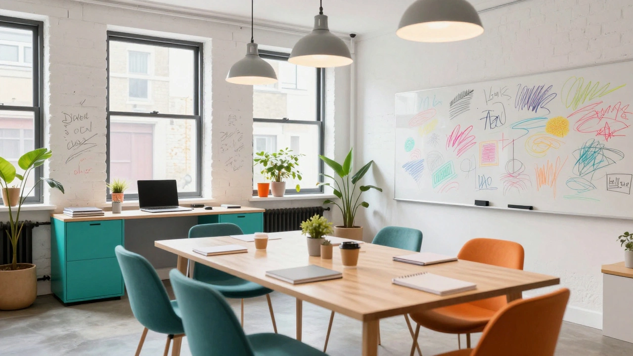 Creative studio space in Shoreditch with whiteboards and modular furniture