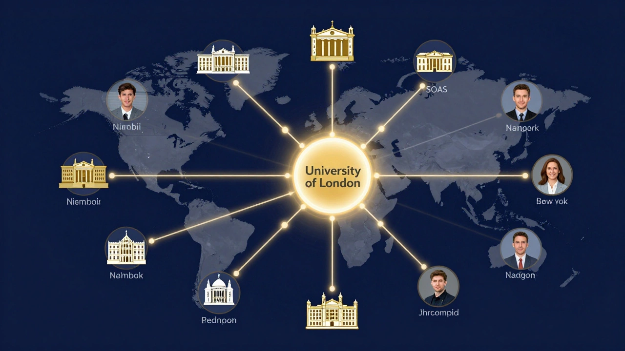 Digital diagram showing global connection to university network