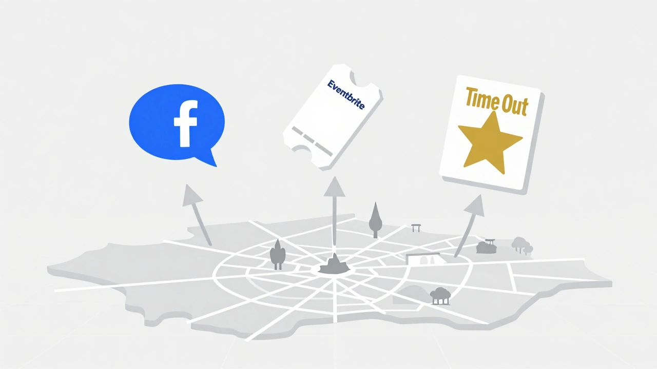 Graphic illustration of event platform icons over a London map
