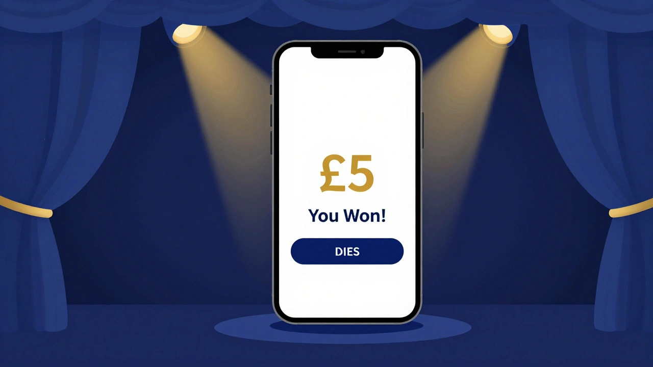 Illustration of a phone showing a lottery win for cheap theatre tickets
