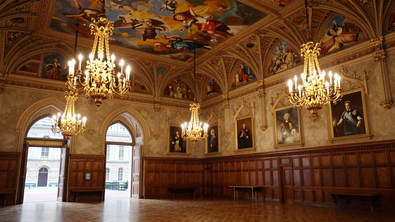 Opulent interior of the Gothic Revival Ballroom at Buckingham Palace