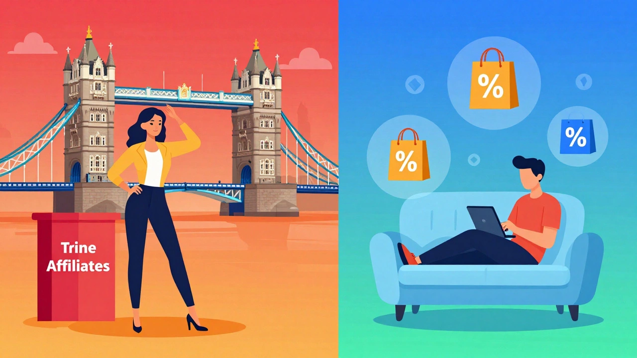 Split illustration comparing brand ads and affiliate income