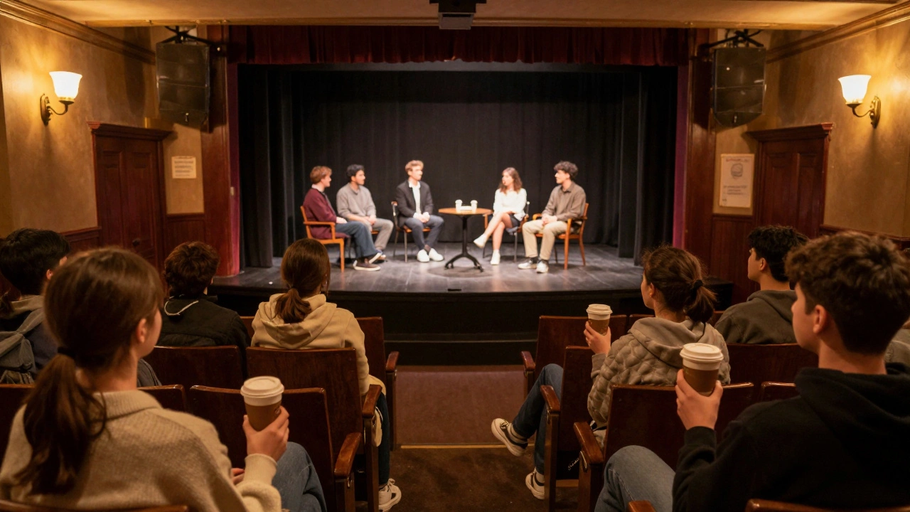 Students enjoying an affordable show in a cozy, intimate Off-West End theatre