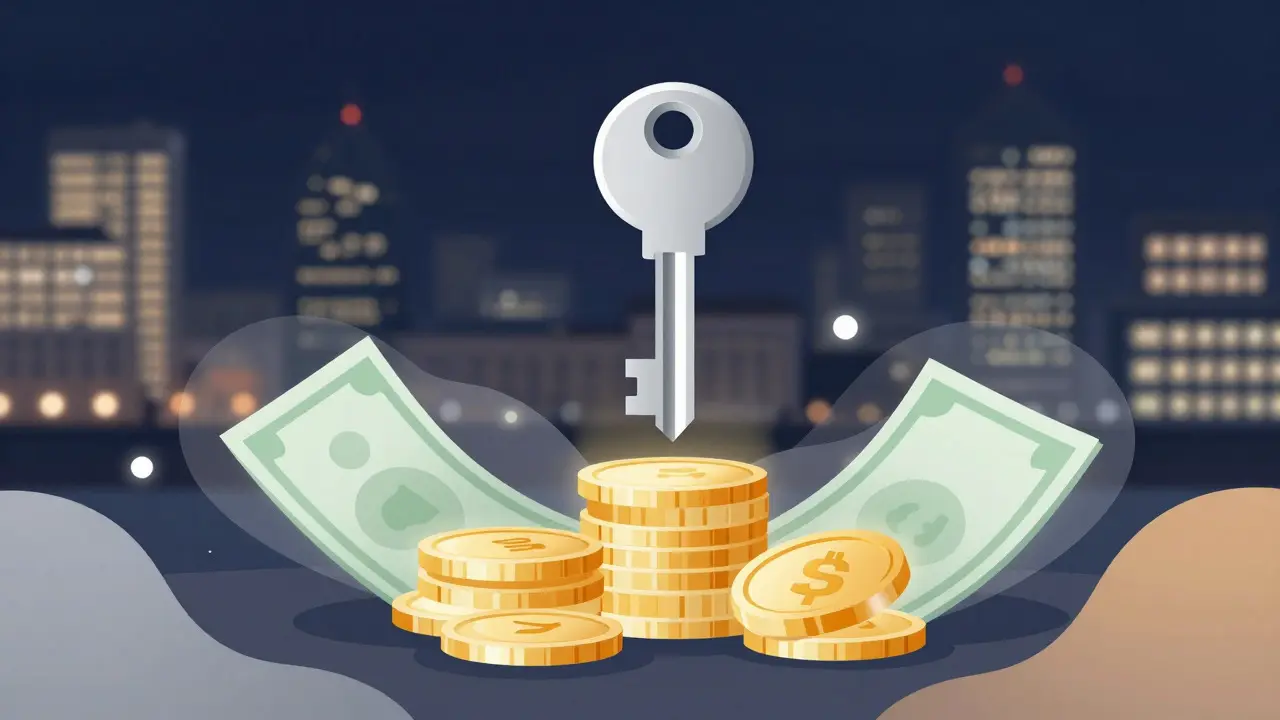 Conceptual art of a key above floating coins representing hidden rental costs