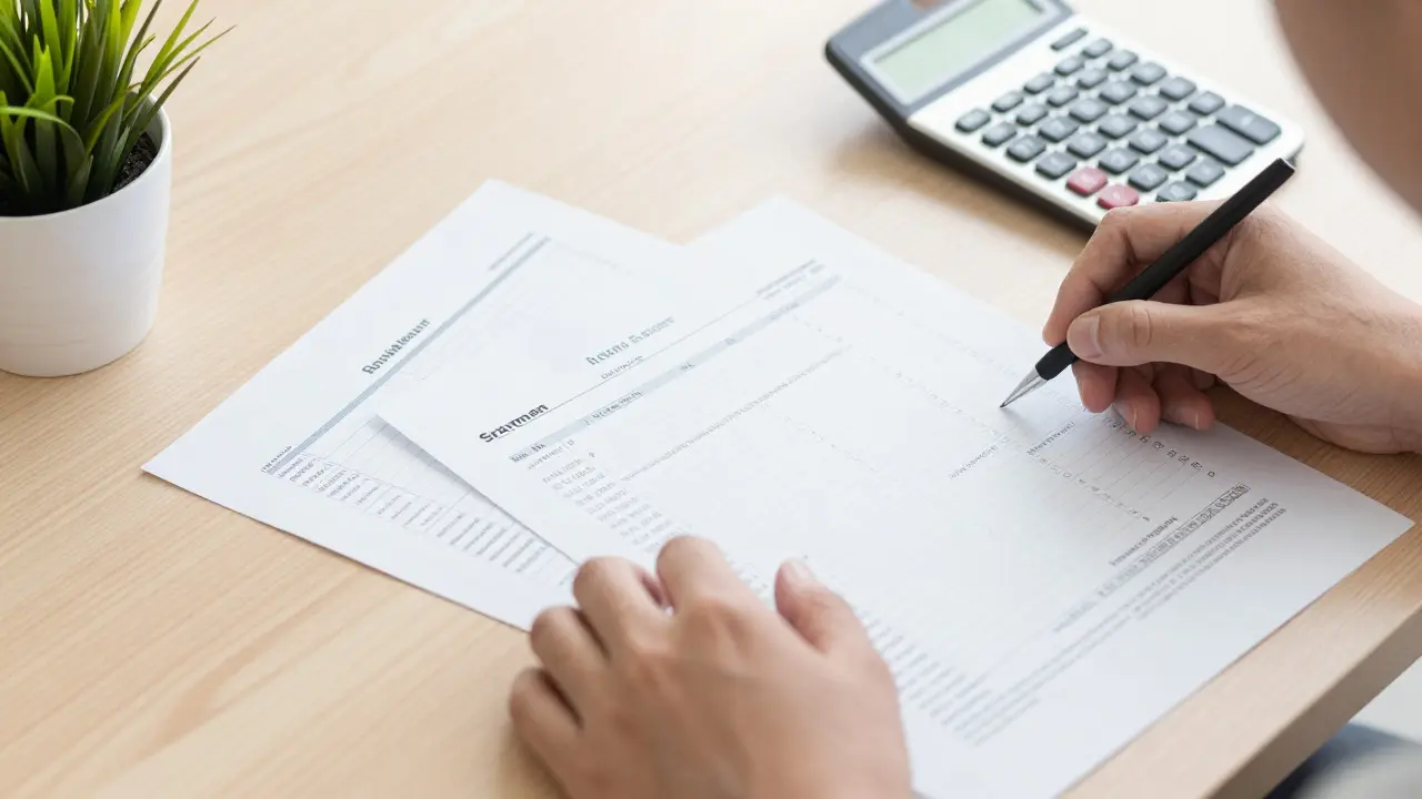 Hands reviewing medical bills and a calculator on a desk
