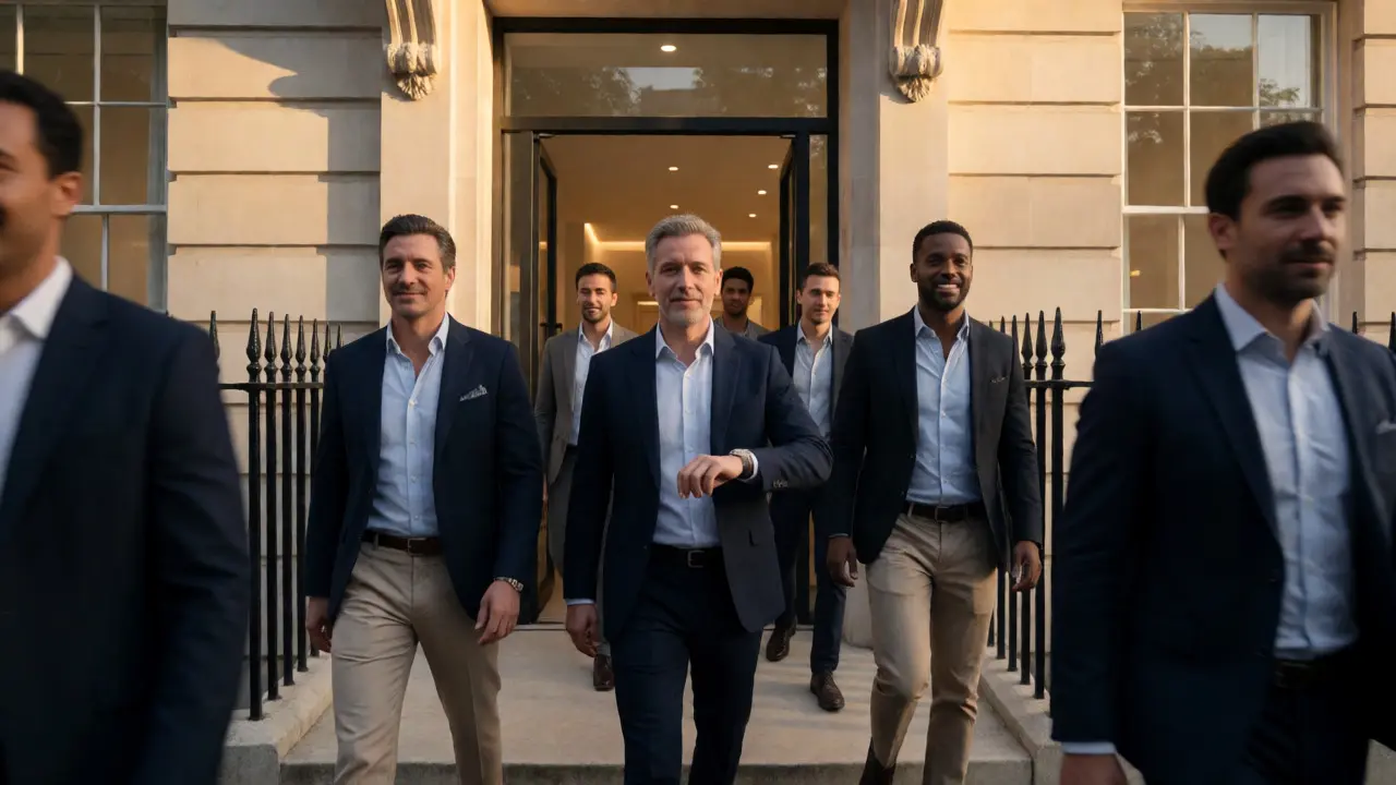 Men leaving a London private health clinic