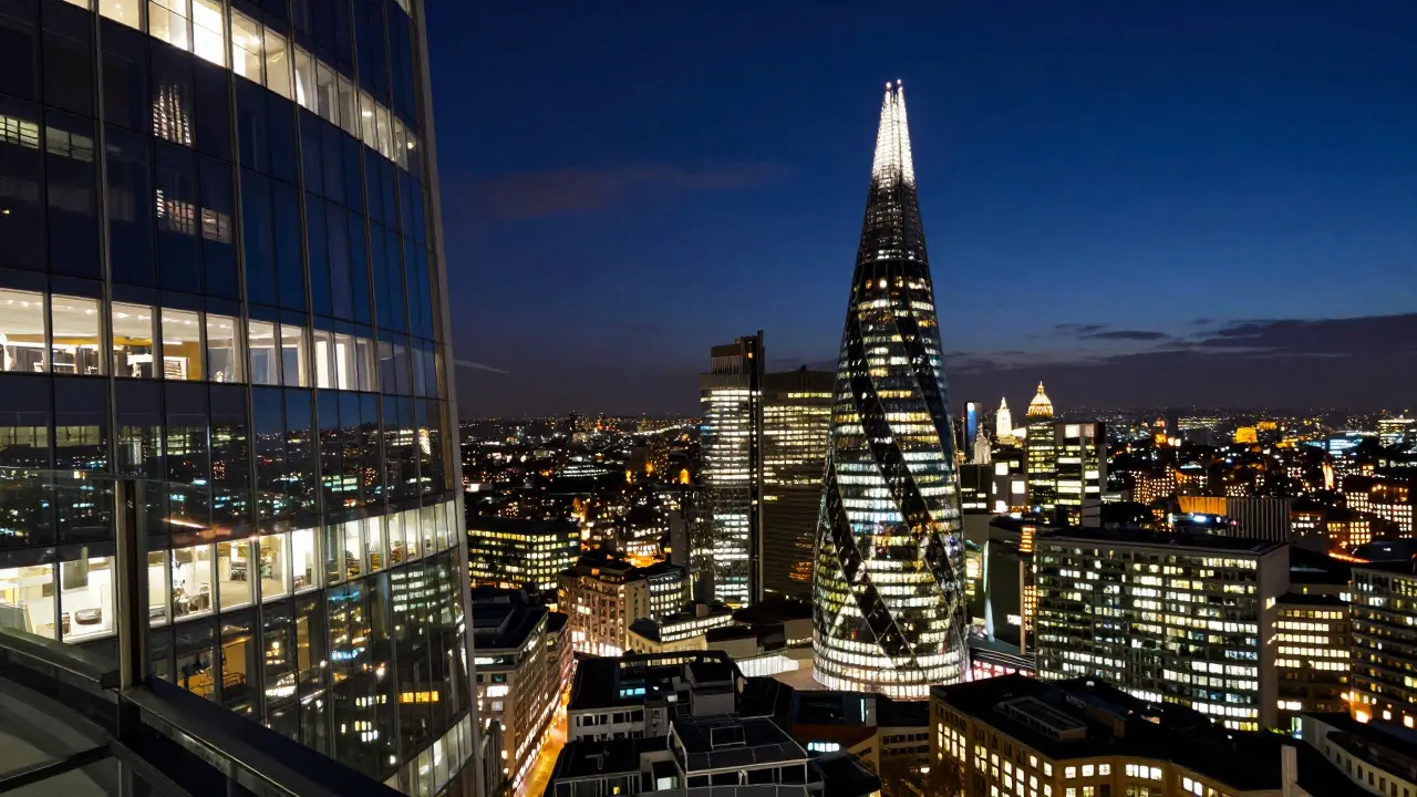 Nighttime cityscape view from The Shard observation deck