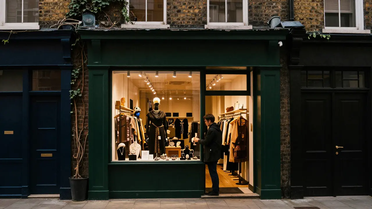 Small independent fashion boutique in a narrow London alleyway