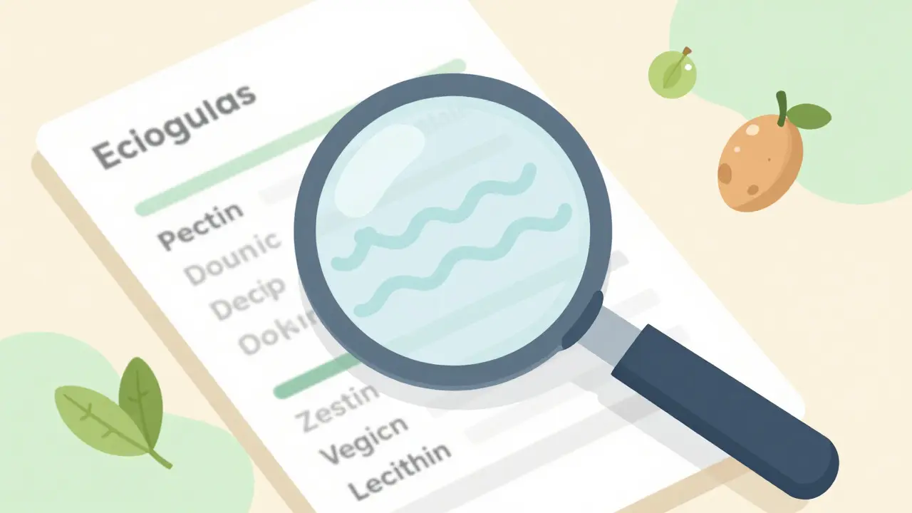 Vector illustration of a magnifying glass examining abstract ingredient lines
