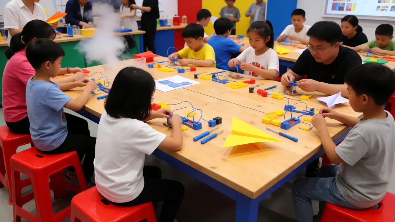 Children building crafts during a workshop at the Science Museum