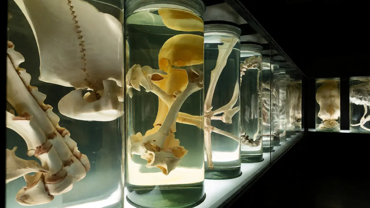 Glass jars containing anatomical specimens in the Hunterian Museum