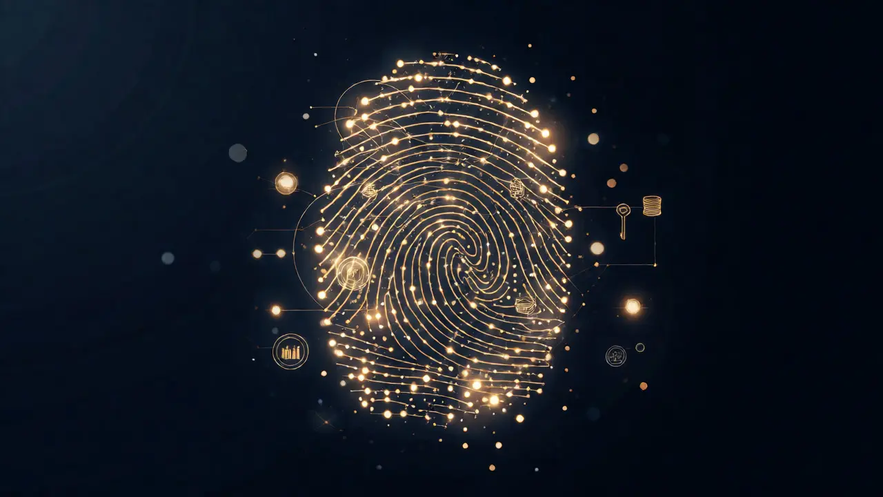 Glowing fingerprint symbolizing financial identity