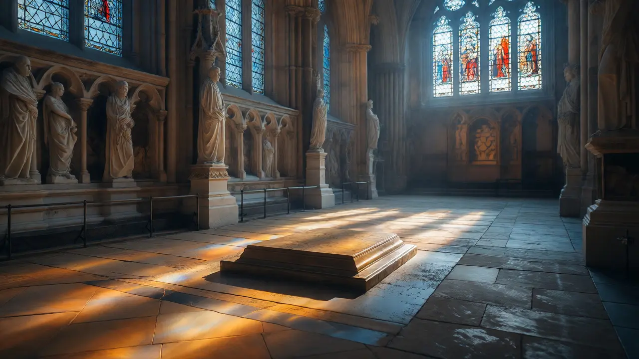 Simple grave of Samuel Johnson in Poets' Corner at Westminster Abbey.